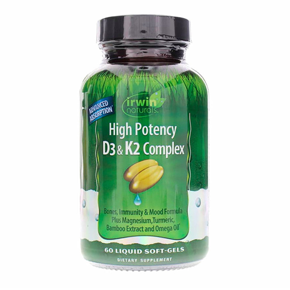 Irwin Naturals High Potency Mega D3 And K2 Turmeric Extract for Healthy Bones, 60 Ea